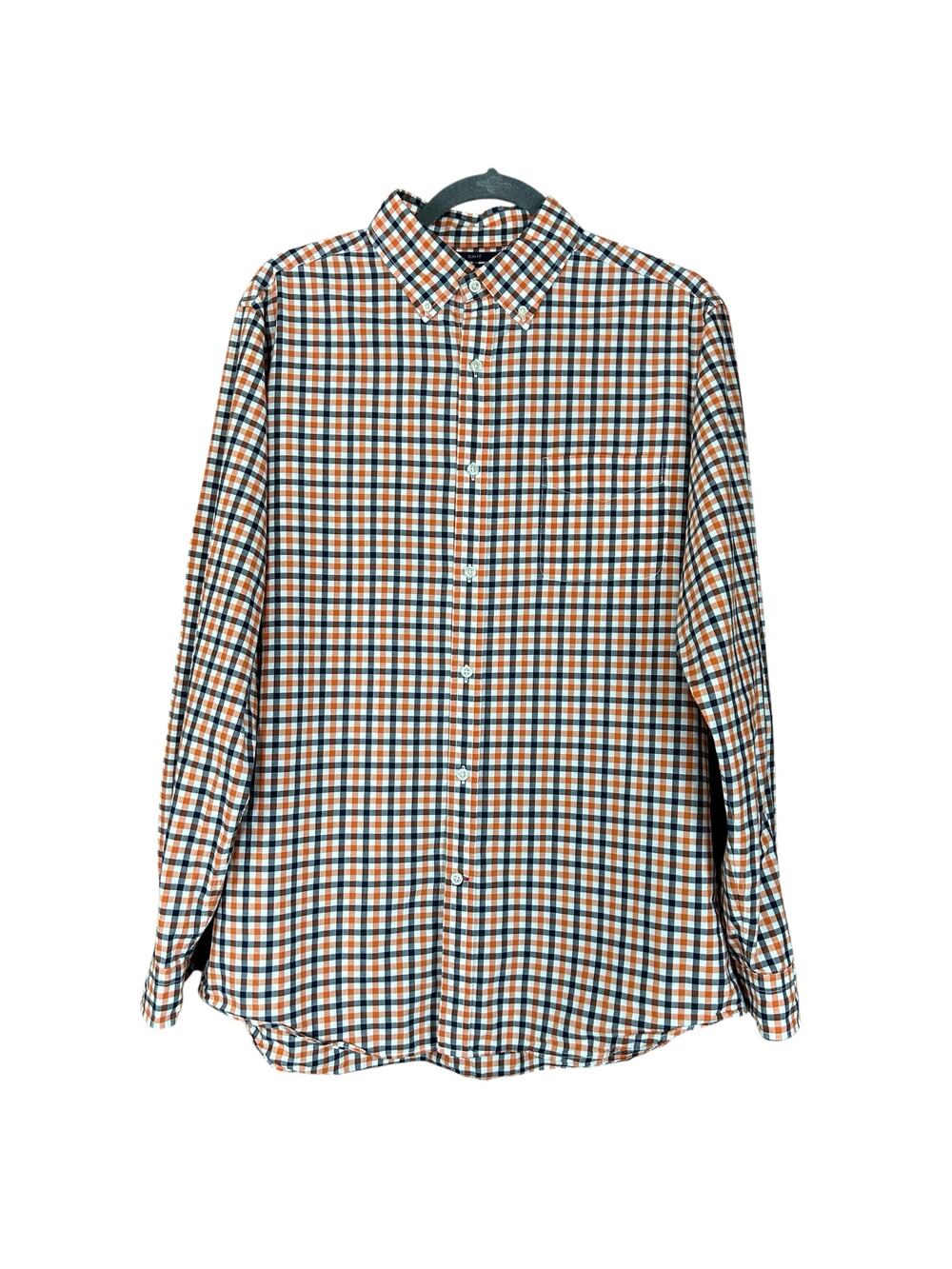 Cremieux Slim Fit Men Shirt Sze L Orange Blue White Tattersall Plaid Button Down